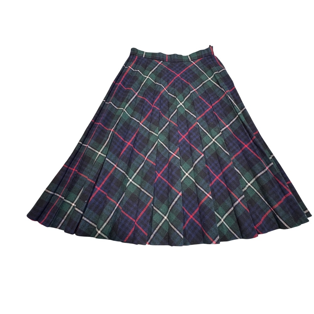 VTG Plaid Pleated Skirt Womens 26 IN Waist Midi Dark Academia Preppy Wool Blend